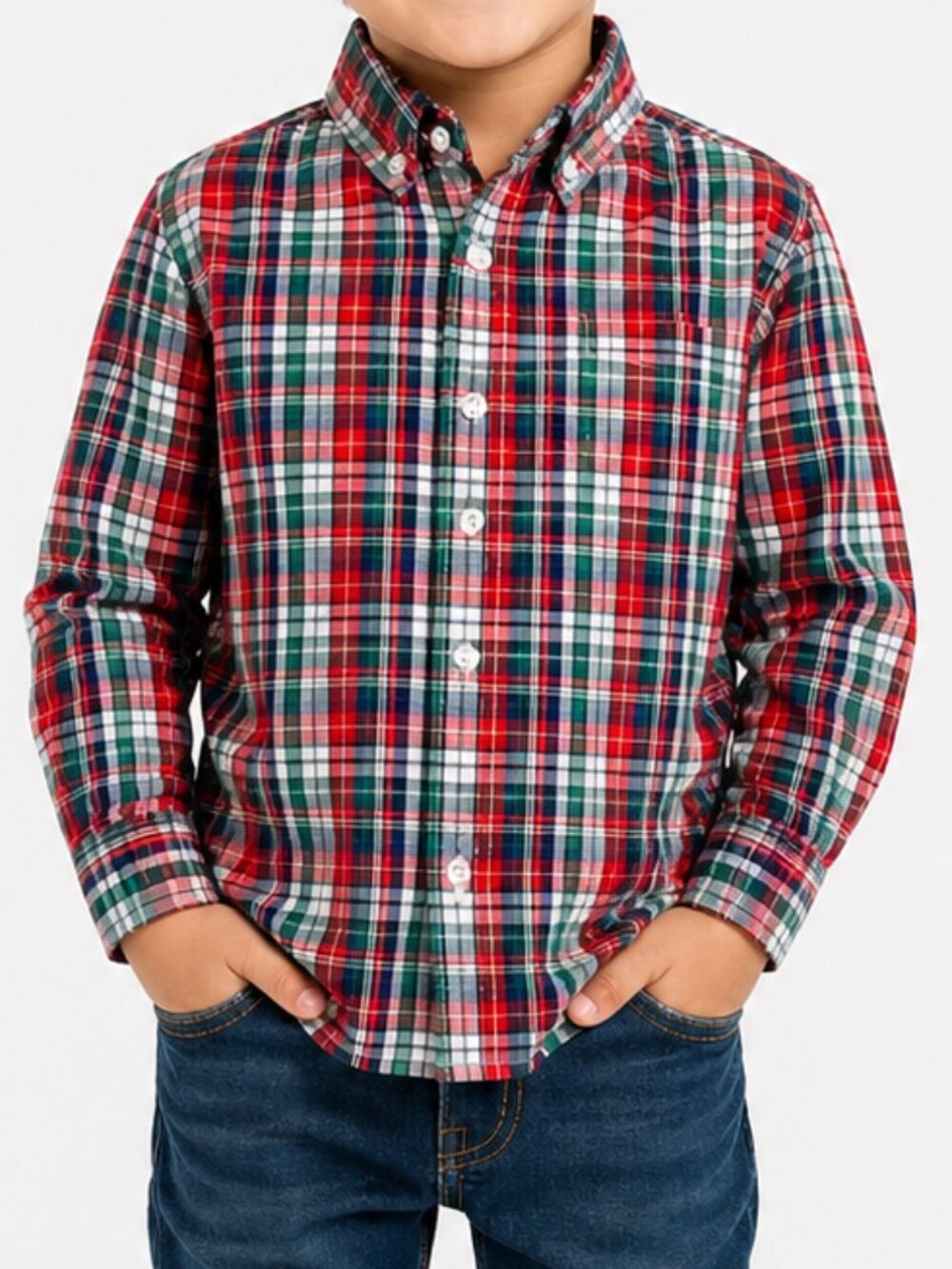 JANIE AND JACK Plaid Cotton Button Down Boys 4